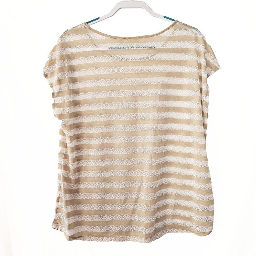 Cato Woman Beige and White Lace Stripped Sheer Tunic